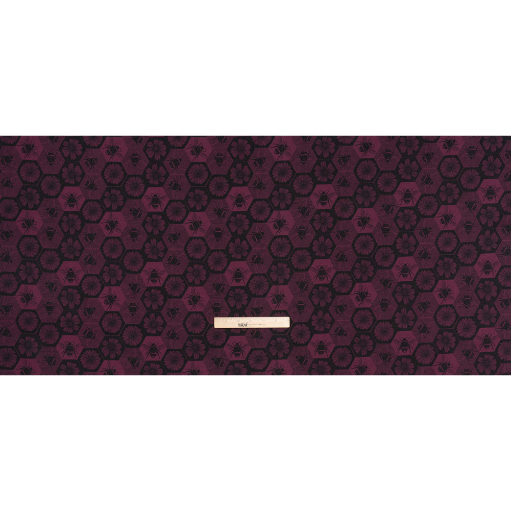 Printed Quilting Cotton by Anna Maria Textiles for Northcott - Mulberry Busy Bees and Floral Honeycomb - Indelible Ink Collection