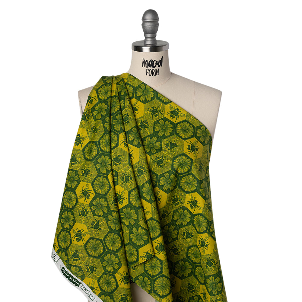Printed Quilting Cotton by Anna Maria Textiles for Northcott - Citrus Busy Bees and Floral Honeycomb - Indelible Ink Collection