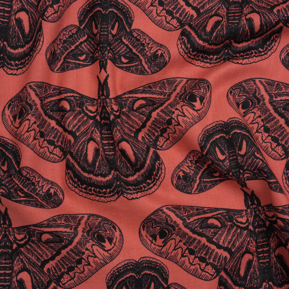 Printed Quilting Cotton by Anna Maria Textiles for Northcott - Guava Cecropia Moths - Indelible Ink Collection