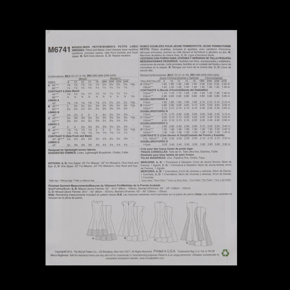McCall's A-Line Dress Pattern M6741 Size B5 Detail