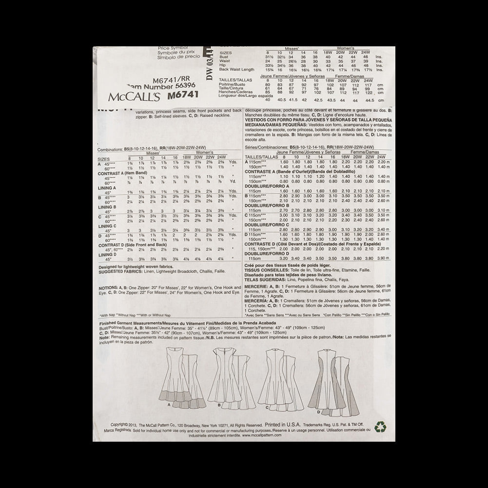 McCall's A-Line Dress Pattern M6741 Size RR Detail