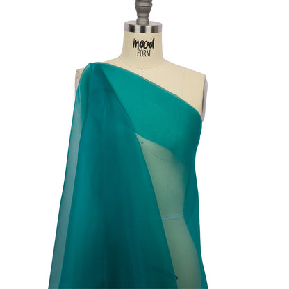 Organza de seda de 112 cm (44 pulgadas) - Verde azulado intenso - Colección Premium