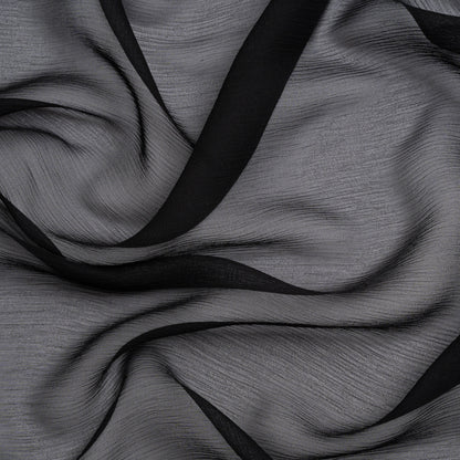 Crinkled Silk Chiffon - Black - Premium Collection