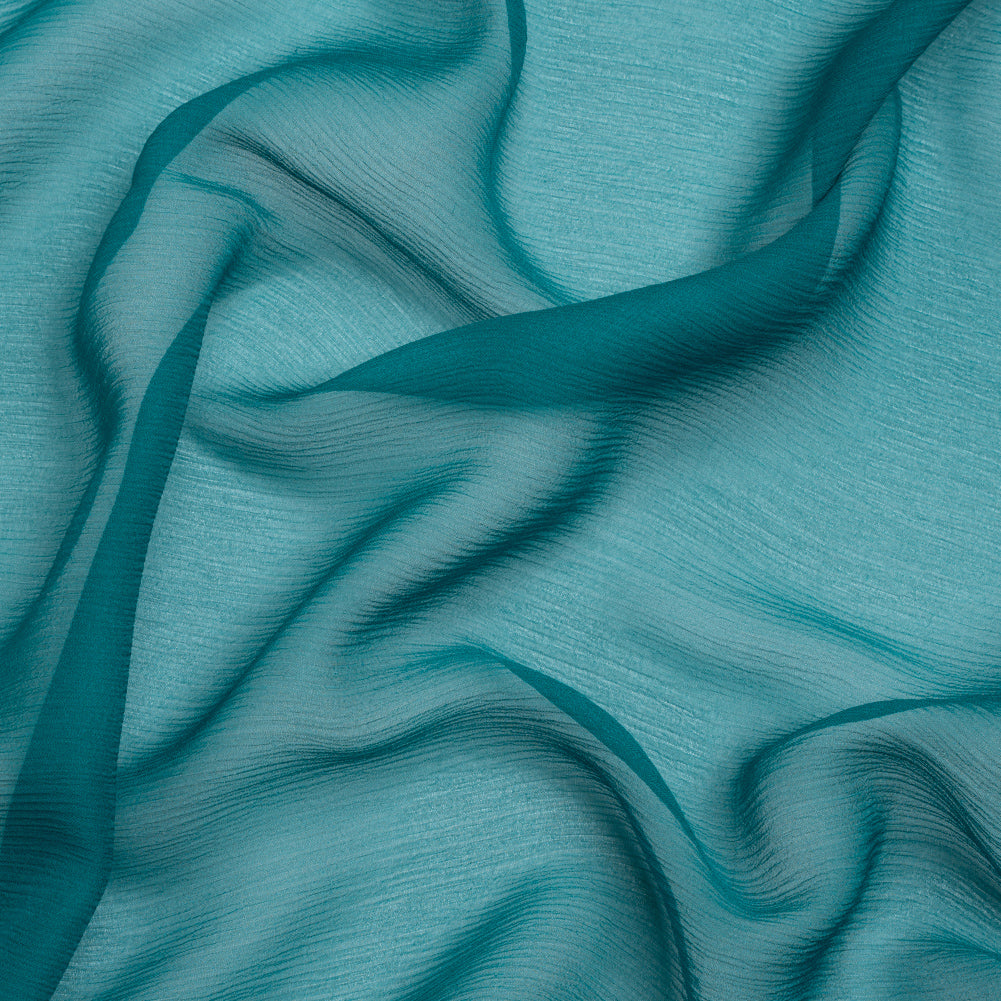 Crinkled Silk Chiffon - Deep Teal - Premium Collection