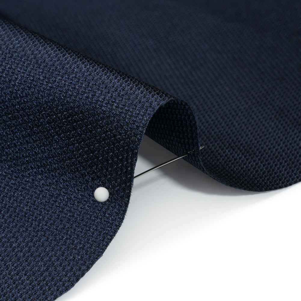 Polyester and Silk Mikado Pique Made in Italy - Navy - Premium Collection