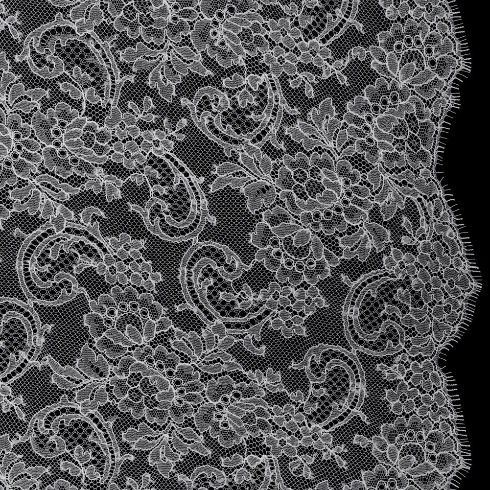 French Chantilly Lace with Scalloped Edges by Solstiss - White Delicate Floral