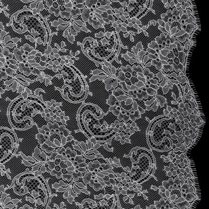 French Chantilly Lace with Scalloped Edges by Solstiss - White Delicate Floral