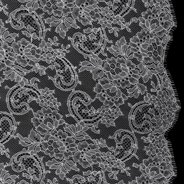 French Chantilly Lace with Scalloped Edges by Solstiss - White Delicate Floral