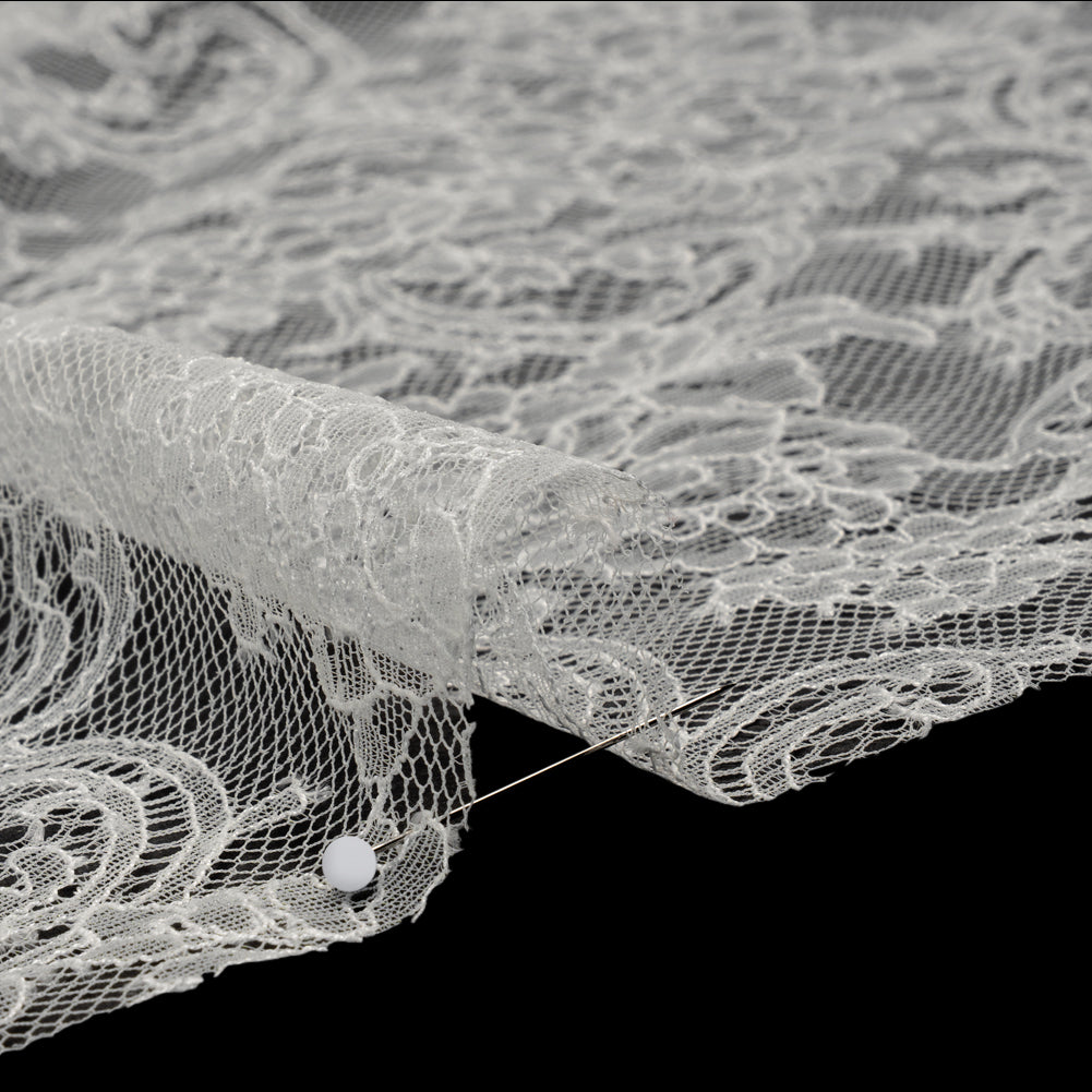 French Chantilly Lace with Scalloped Edges by Solstiss - Ivory Delicate Floral