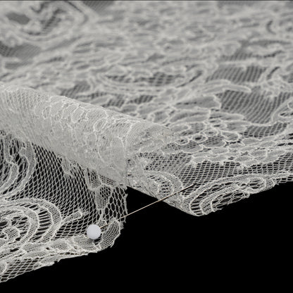 French Chantilly Lace with Scalloped Edges by Solstiss - Ivory Delicate Floral