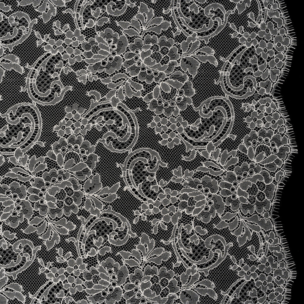 French Chantilly Lace with Scalloped Edges by Solstiss - Ivory Delicate Floral