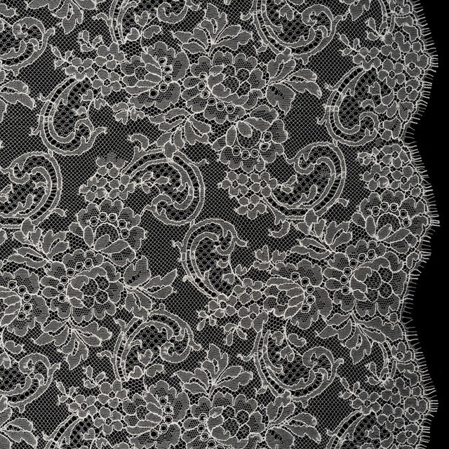 French Chantilly Lace with Scalloped Edges by Solstiss - Ivory Delicate Floral