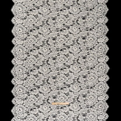 French Mercerized Cotton Leavers Lace with Finished Scalloped Edges by Solstiss - Greige Bold Florals