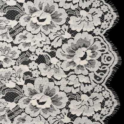 French Mercerized Cotton Leavers Lace with Finished Scalloped Edges by Solstiss - Greige Bold Florals