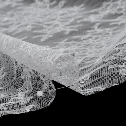 French Chantilly Lace with Finished Scalloped Edges by Solstiss - White Abundant Flowers