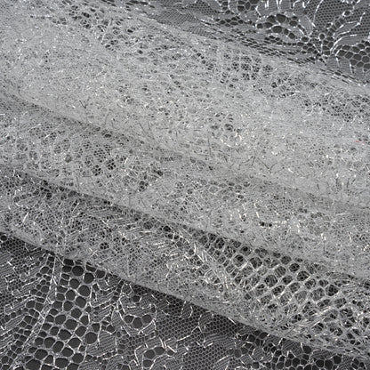 French Metallic Lace by Solstiss - Metallic Silver and Greige Floral Scallops