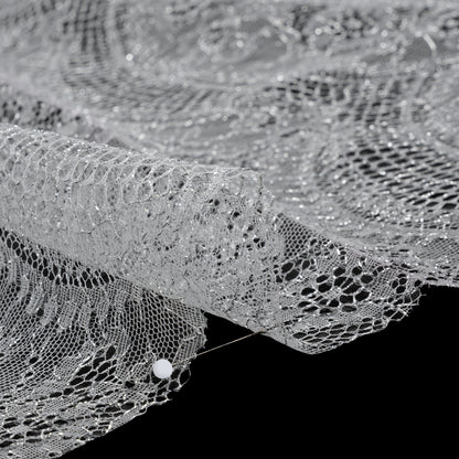 French Metallic Lace by Solstiss - Metallic Silver and Greige Floral Scallops