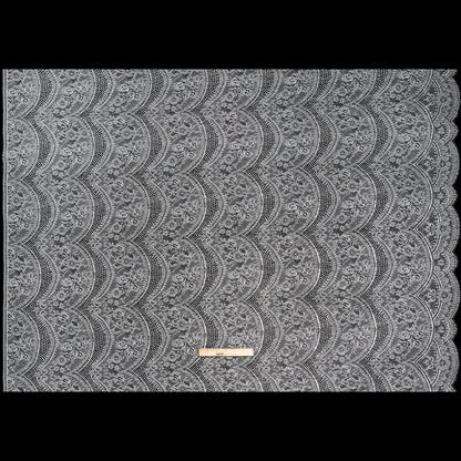 French Metallic Lace by Solstiss - Metallic Silver and Greige Floral Scallops
