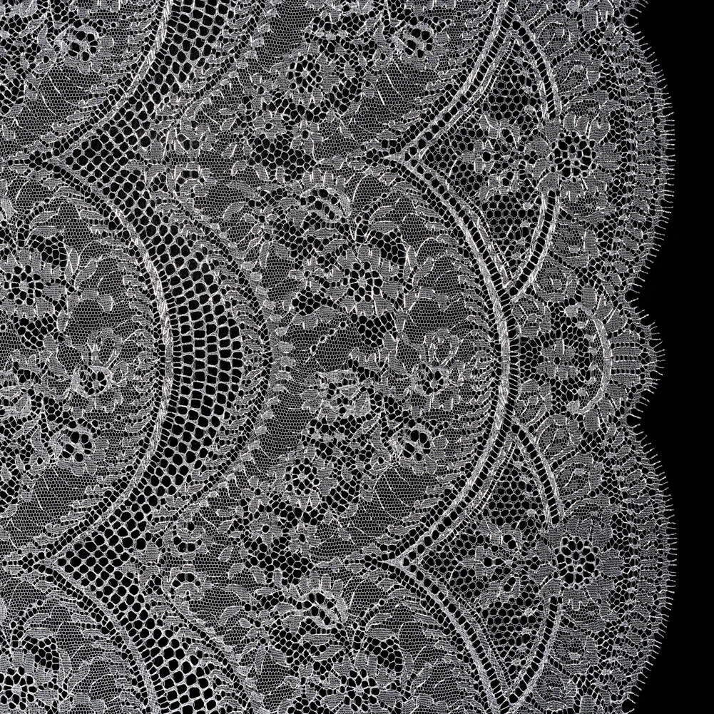 French Metallic Lace by Solstiss - Metallic Silver and Greige Floral Scallops