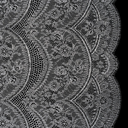 French Metallic Lace by Solstiss - Metallic Silver and Greige Floral Scallops