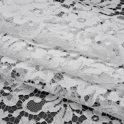 French Corded Polyester and Cotton Lace with Finished Scalloped Edges - White Classic Floral