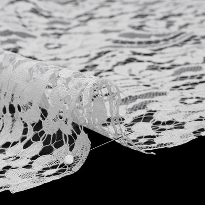 French Corded Polyester and Cotton Lace with Finished Scalloped Edges - White Classic Floral