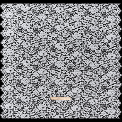 French Corded Polyester and Cotton Lace with Finished Scalloped Edges - White Classic Floral