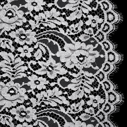 French Corded Polyester and Cotton Lace with Finished Scalloped Edges - White Classic Floral