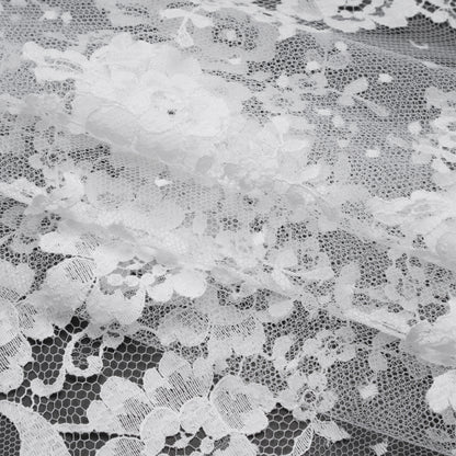 French Cotton Blend Re-Embroidered Lace with Finished Scalloped Edges - White Classic Floral