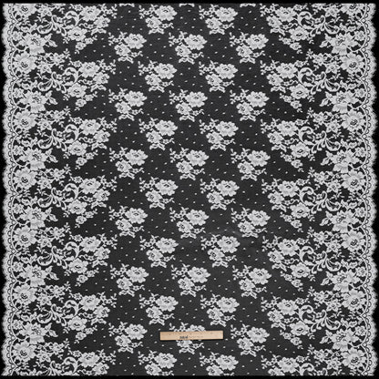 French Cotton Blend Re-Embroidered Lace with Finished Scalloped Edges - White Classic Floral