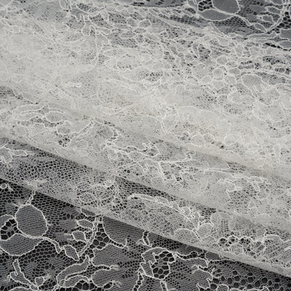 French Chantilly Lace with a Finished Scalloped Edge by Solstiss - Greige Dreamy Floral Bouquets
