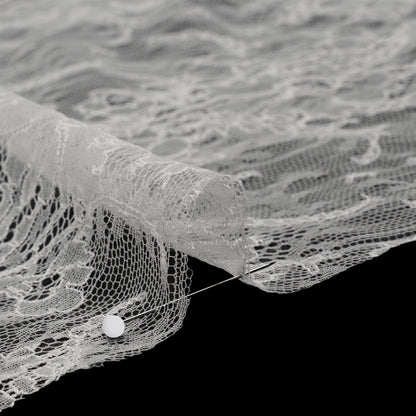 French Chantilly Lace with a Finished Scalloped Edge by Solstiss - Greige Dreamy Floral Bouquets