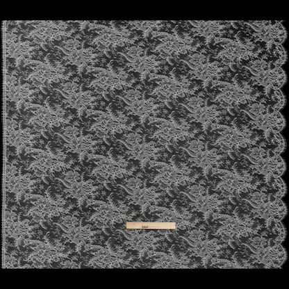 French Chantilly Lace with a Finished Scalloped Edge by Solstiss - Greige Dreamy Floral Bouquets
