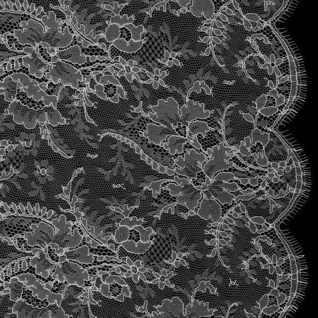 French Chantilly Lace with a Finished Scalloped Edge by Solstiss - Greige Dreamy Floral Bouquets