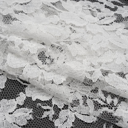 French Cotton Blend Leavers Lace with Finished Scalloped Edges by Solstiss - White Dancing Flowers
