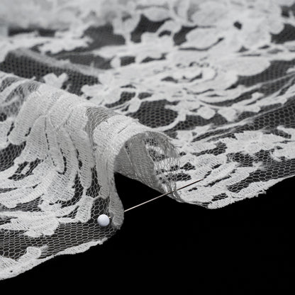 French Cotton Blend Leavers Lace with Finished Scalloped Edges by Solstiss - White Dancing Flowers