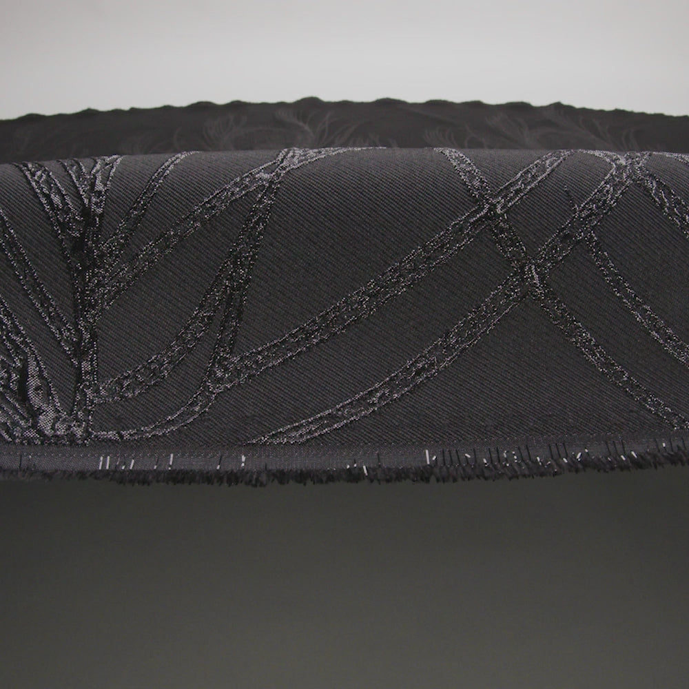 Metallic Black Feathers Luxury Brocade