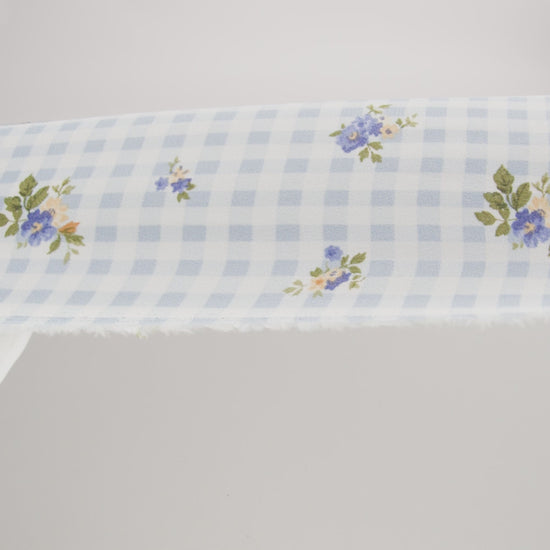 Sustainable Viscose Crepe Print - Powder Blue and Golden Yellow Floral and Gingham - Designer Deadstock - Image 6 of 6