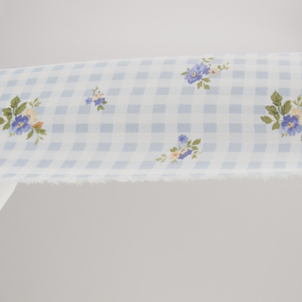 Sustainable Viscose Crepe Print - Powder Blue and Golden Yellow Floral and Gingham - Designer Deadstock - Image 6 of 6