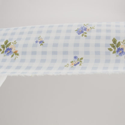 Sustainable Viscose Crepe Print - Powder Blue and Golden Yellow Floral and Gingham - Designer Deadstock
