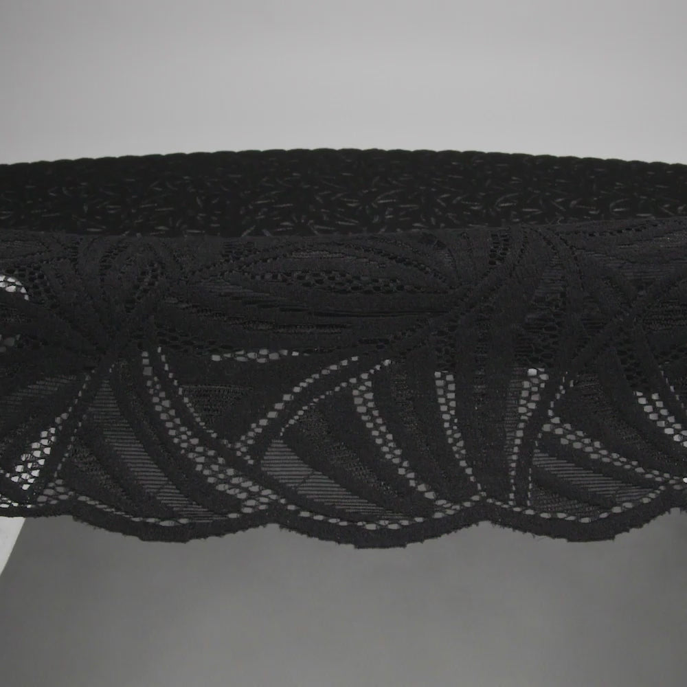 Stretch Raschel Lace with Finished Edges - Black Flying Fans - Image 6 of 6