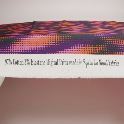 Stretch Cotton Sateen - Black and Orange Halftone Animal Stripes - Comic Glitch Print - Mood Exclusive Groove Collection