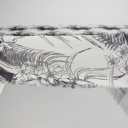 Viscose Georgette Print - Black and Light Cream Amazon Floral Foliage - Designer Deadstock