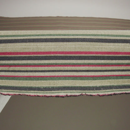 Medium Weight Linen Woven Print - Red, Green and Black Barcode Stripes on Oatmeal