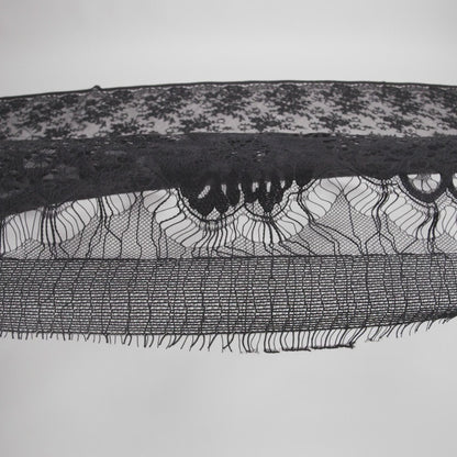 Nylon Re-Embroidered Lace - Black Floral Swirly Vines with Scalloped Borders