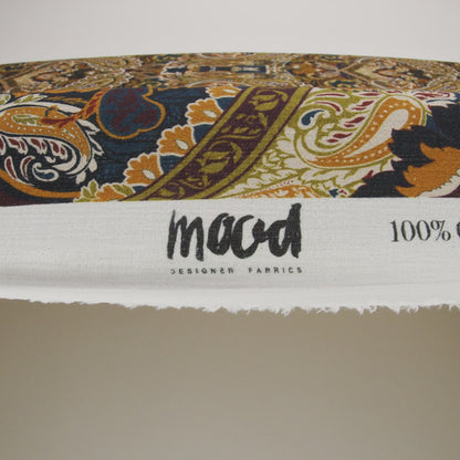 Slubbed Gauzy Cotton Woven - Blue, Kiwi Green and Goldenrod Paisley - Mood Exclusive Woodland Whispers Print
