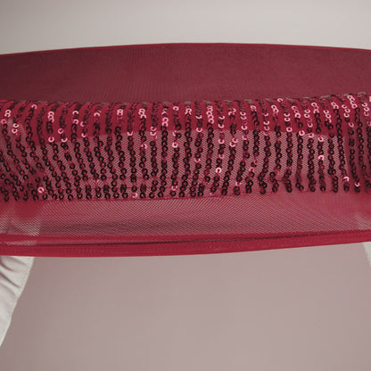 Recycled Polyester Circle Sequin Stripes on Stretch Mesh - Tango Red - Transcendent Collection