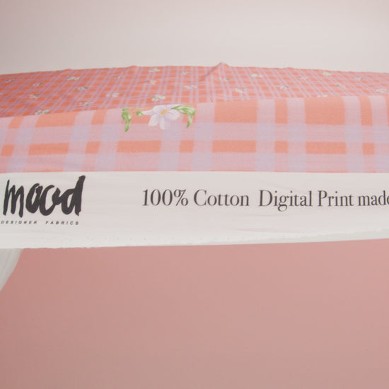 Cotton Poplin Print - Orange and Lilac Plaid and Floral - Mood Exclusive Park Date