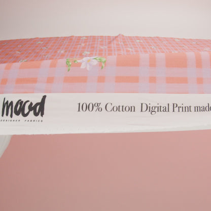 Cotton Poplin Print - Orange and Lilac Plaid and Floral - Mood Exclusive Park Date