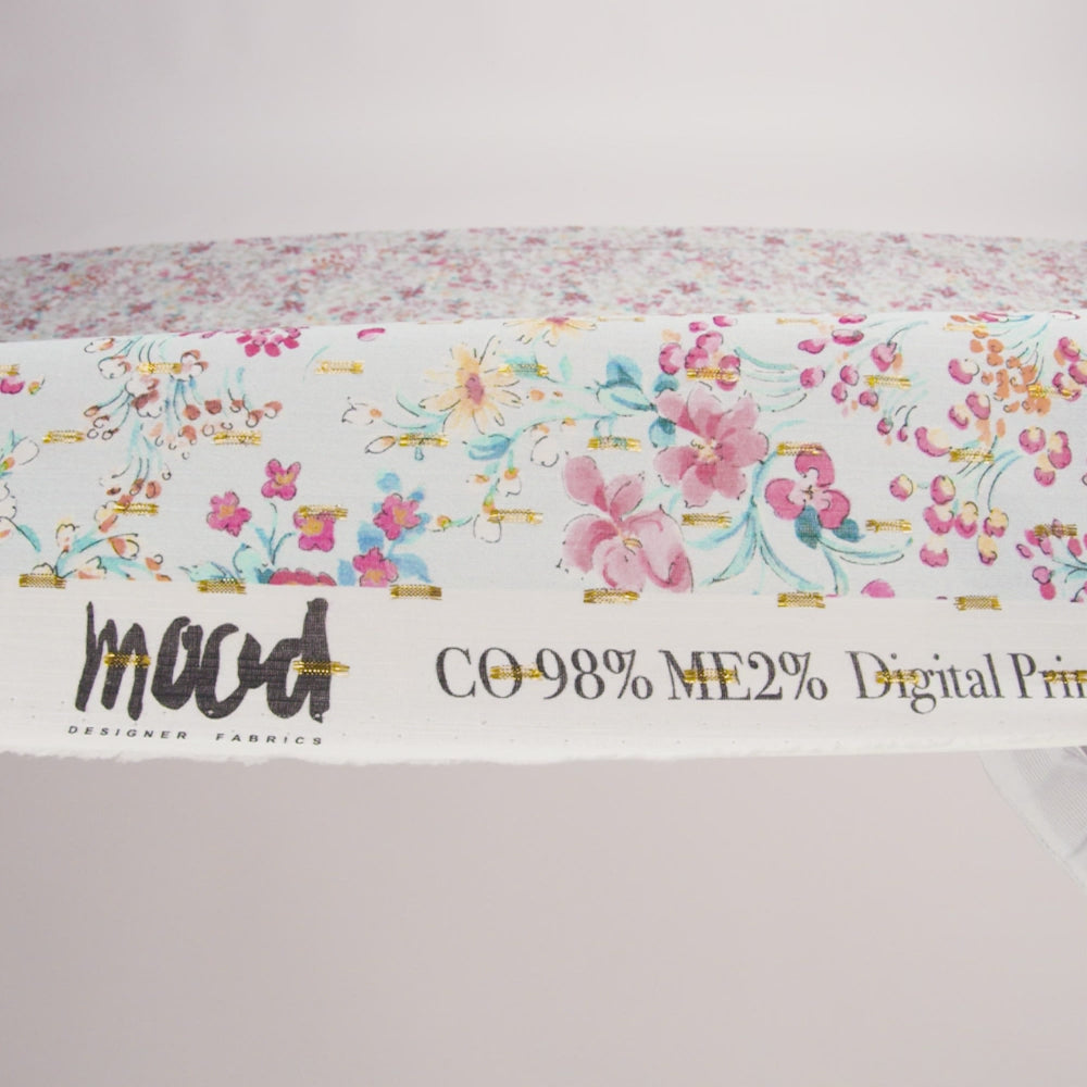Cotton Voile Print with Metallic Dots - Baby Blue Floral - Mood Exclusive Celestial Serendipity
